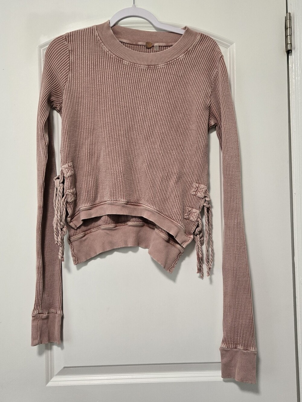 Women's Free People FP One Dusty Rose Waffle-Knit Tied Long Sleeve Top Small